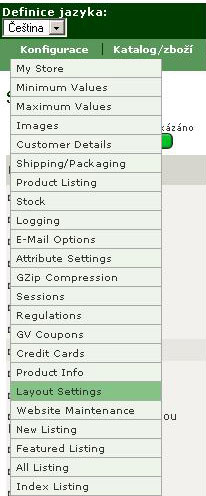 menu konfigurace - Layout Settings