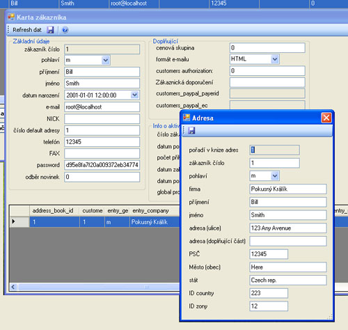 změna adresy v kartě z&aacute;kazn&iacute;ka