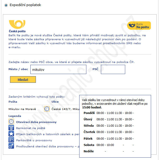 Česk&aacute; po&scaron;ta pro ZenCart - Bal&iacute;k na po&scaron;tu, Bal&iacute;k do ruky