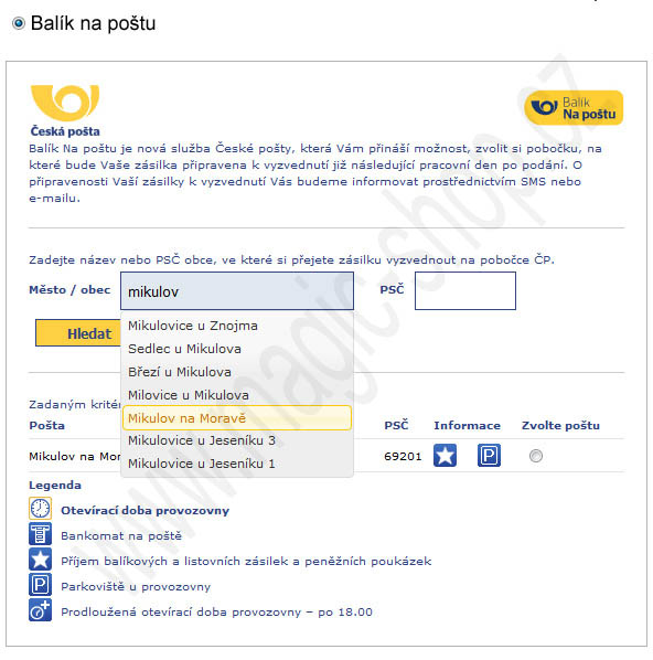 Česk&aacute; po&scaron;ta pro ZenCart - Bal&iacute;k na po&scaron;tu, Bal&iacute;k do ruky